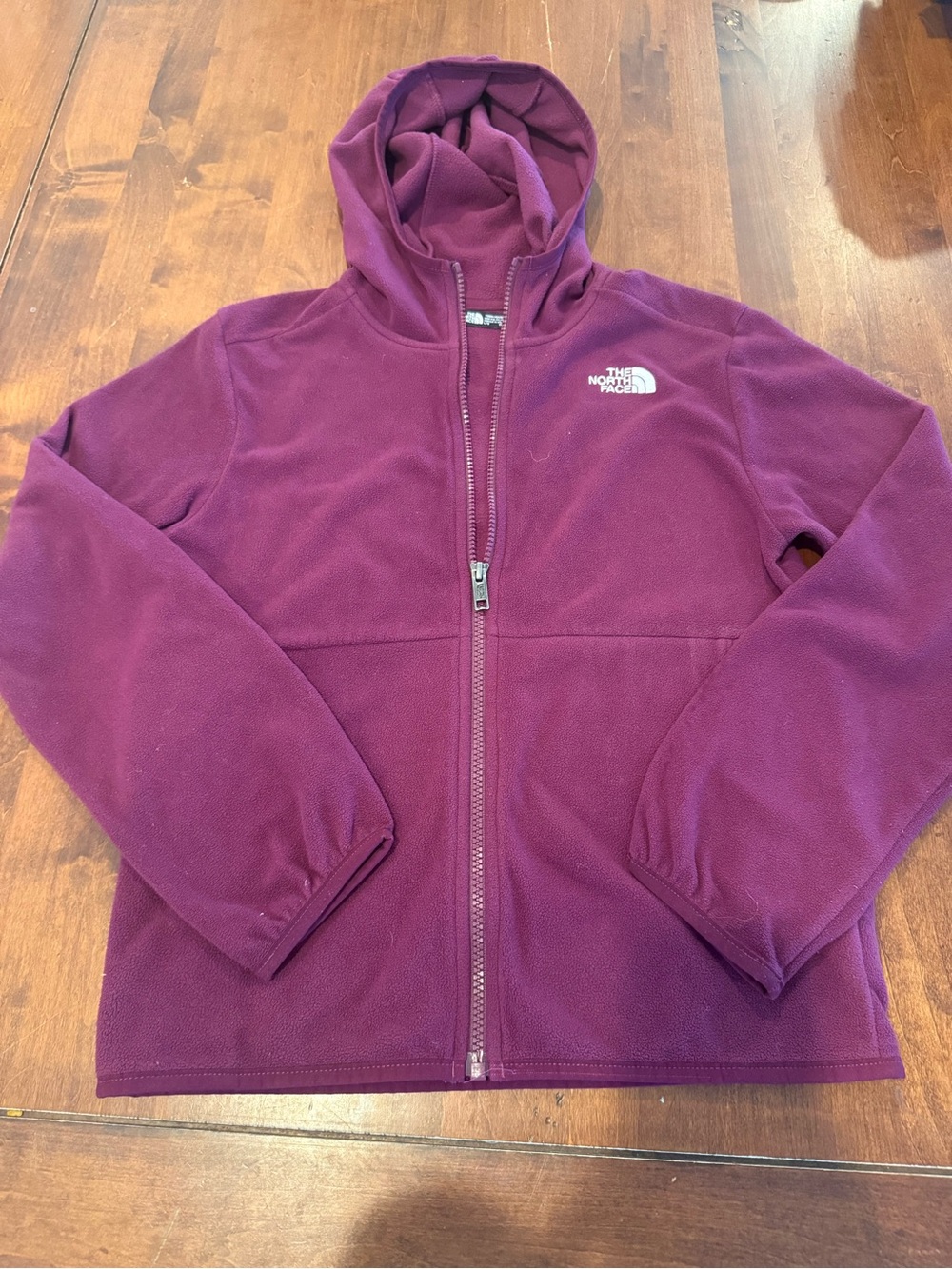 The North Face Girls L 12 Hooded Full Zip Fleece Jacket Burgundy Purple